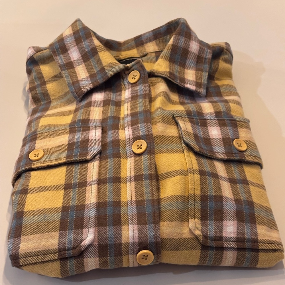 Vans Women’s Size Small Baggy Yellow and Brown Plaid Button Down Shirt